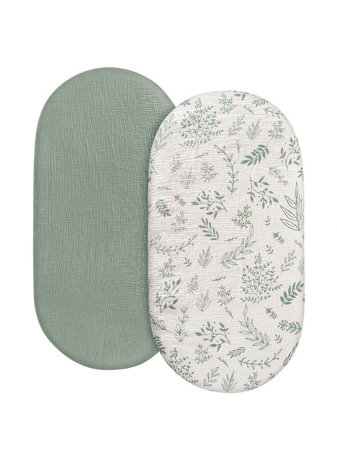 Bassinet Fitted Sheets, 2 Pack for Boy and Girl, Soft Breathable Stretchy Pad/Mattress Sheet Set, Universal Fit for Hourglass Oval and Rectangle Bassinet Mattress (Natural Leaves) - Image 1